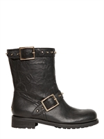 JIMMY CHOO - 40MM DASH STUDDED CALF BIKER BOOTS - BLACK