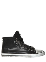 DIONISO - SKULL PINS & LEATHER HIGH TOP SNEAKERS - BLACK