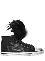 DIONISO - FEATHERS & LEATHER HIGH TOP SNEAKERS - BLACK