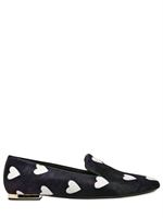 BURBERRY PRORSUM - 10MM HEART PRINTED PONYSKIN LOAFERS - NAVY/WHITE
