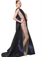 ANTONIO BERARDI - LANGES KLEID AUS CADY & BESTICKTEM TÜLL - SCHWARZ/BLAU