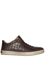 JIMMY CHOO - CROC EMBOSSED LEATHER SNEAKERS - BROWN