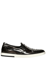 JIMMY CHOO - BRUSHED LEATHER SLIP ON SNEAKERS - BLACK/WHITE