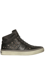 JIMMY CHOO - METAL STARS & LEATHER SNEAKERS - CHARCOAL