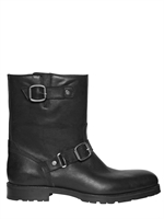 JIMMY CHOO - DOUBLE BUCKLE LEATHER BIKER BOOTS - BLACK