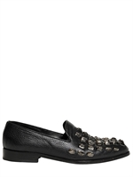 ROBERTO CAVALLI - STUDDED GRAINED LEATHER LOAFERS - BLACK