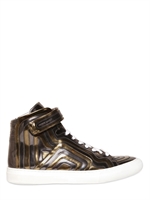 PIERRE HARDY - PATENT BRUSHED WAVE LEATHER SNEAKERS - SILVER/GOLD