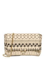 RED VALENTINO - EMBROIDERED QUILTED ECO LEATHER BAG - CREAM/BLACK