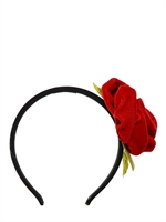 RED VALENTINO - ROSE COTTON VELVET HEADBAND - BLACK/RED