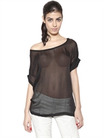 PIERRE BALMAIN - TOP IN CHIFFON DI SETA TRASPARENTE - NERO