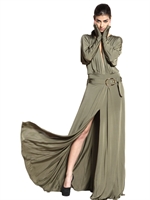 PIERRE BALMAIN - STRETCH-KLEID AUS VISKOSEJERSEY MIT V-AUSSCHNITT - MILITÄRGRÜN