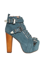 JEFFREY CAMPBELL - 120MM BUCKLED SUEDE BOOTS - LIGHT BLUE