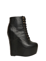 JEFFREY CAMPBELL - 160MM CALFSKIN LACE-UP WEDGES - BLACK
