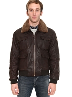 ARMANI JEANS - LEATHER AND CORDUROY AVIATOR JACKET - BROWN