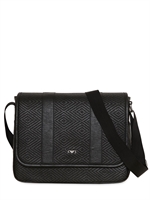 ARMANI JEANS - WOVEN PRINTED ECO LEATHER MESSENGER BAG - BLACK