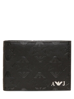 ARMANI JEANS - BRIEFTASCHE AUS ÖKOLEDER MIT LOGOS ÜBERALL - SCHWARZ
