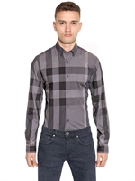 BURBERRY BRIT - COTTON POPLIN MAXI CHECK PRINT SHIRT - CHARCOAL