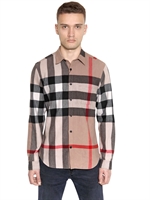 BURBERRY BRIT - COTTON FLANNEL MAXI HOUSE CHECK SHIRT - BEIGE