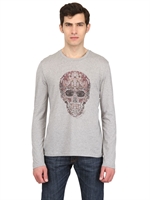 ALEXANDER MCQUEEN - PRINTED LONG SLEEVED JERSEY T-SHIRT - GREY/PINK