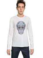 ALEXANDER MCQUEEN - PRINTED LONG SLEEVED JERSEY T-SHIRT - WHITE/BLUE
