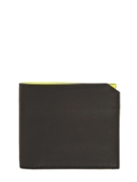LANVIN - LEATHER WALLET WITH NEON INTERIOR - GREY/YELLOW