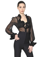 ALEXANDER MCQUEEN - SILK DOUBLE CREPON RUCHED SHIRT - BLACK