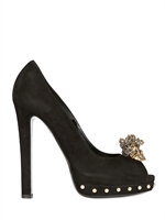 ALEXANDER MCQUEEN - 130MM OPEN TOE STILETTOS AUS WILDLEDER MIT SCHÄDEL - SCHWARZ