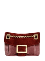 ROGER VIVIER - MICRO BAG TWO TONE SUEDE SHOULDER BAG - ROSE/BORDEAUX