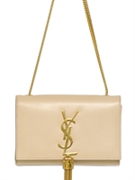 SAINT LAURENT - SMALL CASSANDRE LEATHER BAG WITH TASSEL - POUDRE