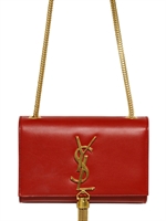 SAINT LAURENT - SMALL CASSANDRE LEATHER BAG WITH TASSEL - RED