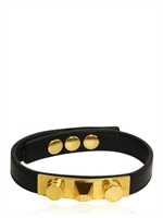 SAINT LAURENT - STUDDED LEATHER BRACELET - BLACK/GOLD