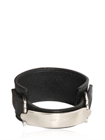 SAINT LAURENT - SAINT LAURENT PLAQUE LEATHER BRACELET - BLACK/SILVER