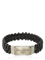 DOLCE & GABBANA - WOVEN LEATHER PLAQUE BRACELET - BLACK