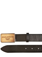DOLCE & GABBANA - 30 MM METAL PLAQUE CUOIO LEATHER BELT - BLACK