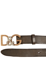 DOLCE & GABBANA - 30 MM D&G BUCKLE LEATHER BELT - GREY