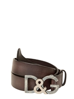DOLCE & GABBANA - 30 MM D&G BUCKLE LEATHER BELT - DARK BROWN