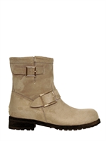 JIMMY CHOO - 30MM SHEARLING LOW BIKER BOOTS - CAMEL