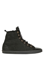 JIMMY CHOO - 20MM DESTIN SHEARLING HIGH TOP SNEAKERS - BLACK