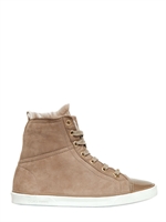 JIMMY CHOO - 20MM DESTIN SHEARLING HIGH TOP SNEAKERS - BEIGE