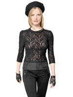 NINA RICCI - CREPE DE CHINE WOOL LACE TOP - BLACK