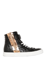 PIERRE HARDY - 20MM CALFSKIN & PATENT HIGH TOP SNEAKERS - BLACK/GOLD