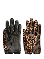 LANVIN - GUANTI IN PELLE E CAVALLINO STAMPA LEOPARD - LEOPARDO/NERO