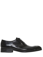 JOHN RICHMOND - BRUSHED LEATHER BROGUED OXFORD SHOES - BLACK