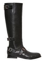 JOHN RICHMOND - HAMMERED STUDDED TALL BIKER BOOTS - BLACK