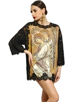 DOLCE & GABBANA - TOP IN RASO DI SETA E PIZZO - MULTICOLORE