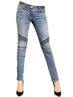 BALMAIN - BIKER STRETCH COTTON DENIM JEANS - BLUE