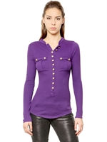 BALMAIN - COTTON CASHMERE JERSEY SERAFINO TOP - PURPLE