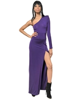 BALMAIN - VISCOSE WOOL JERSEY LONG DRESS - PURPLE