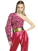BALMAIN - EMBROIDERED SILK TOP - FUCHSIA