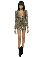 BALMAIN - LUREX AND SILK TWILL JACQUARD DRESS - BLACK/GOLD